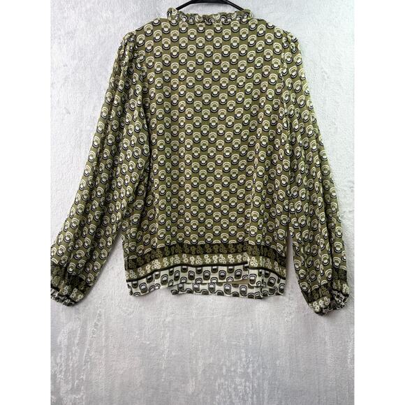 Cupcakes & Cashmere Peasant Blouse – Olive Geometric Print – Size M - Picture 2 of 5